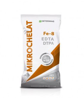 MIKROCHELAT Fe-8 - zawiera 80g Fe/kg (8%). Żelazo jest schelatowane przez EDTA+DTPA - 25kg