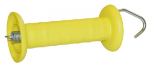 Gate handle with hook and extension spring, yellow