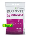 PLONVIT BOROSULF zawiera bor (80g/kg) i siarkę (110g/kg), azot, magnez, mangan, molibden i cynk 15kg