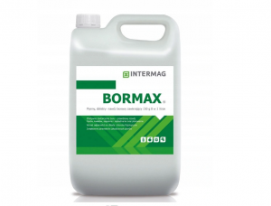 BORMAX to płynny nawóz dolistny zawierający 150 g boru (B) w 1 litrze w formie boroetanoloaminy-20L