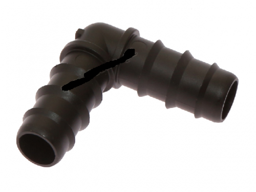 Łącznik kątowy, kolanko węża PE fi 20 mm na wcisk do systemów pojenia